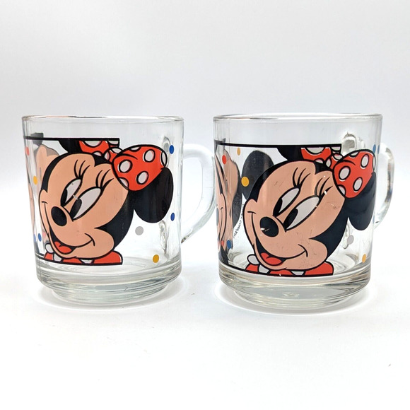 Anchor Hocking Disney Mickey and Minnie Mouse Clear Glass Mug Coffee Cup Vintage - Picture 9 of 13